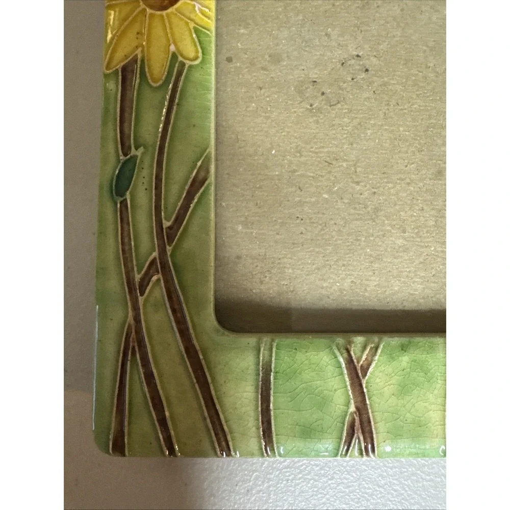 Vintage Yellow Flowers Stand Alone Ceramic Tabletop Picture Frame 4.5x3